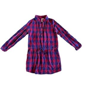 Women's Alya red/blue plaid print tunic dress. Cinched tie waist. Size Small